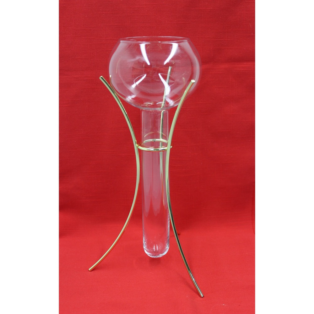 PartyLite Summit Glass & Base Gold Clear P0135B P0135G Candle Holder Set